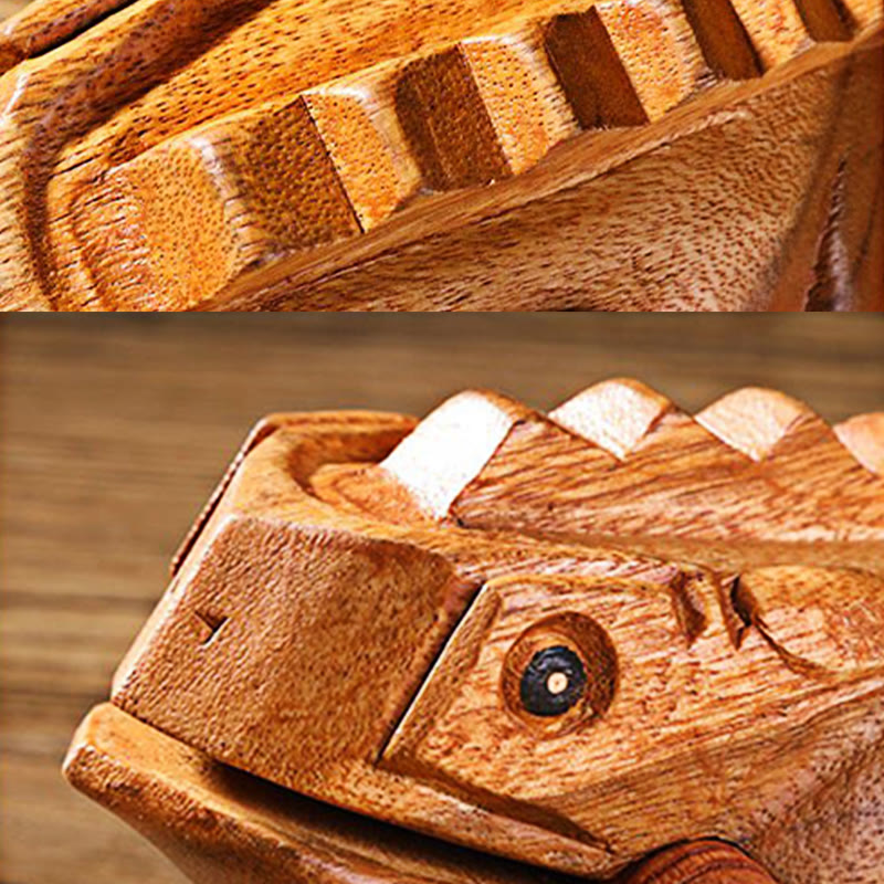 Buddha Stones Handcrafted FengShui Wealth Luck Frog Mini Wooden Croaking Frog Guiro Decoration - image 10