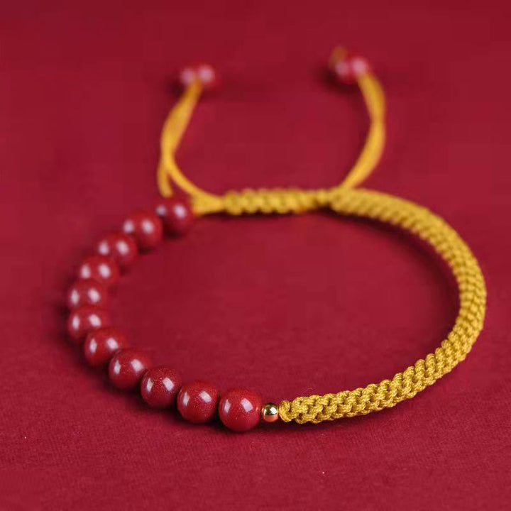 Buddha Stones Natural Cinnabar King Kong Knot Blessing String Bracelet - Cinnabar Yellow String - 6mm - image 21