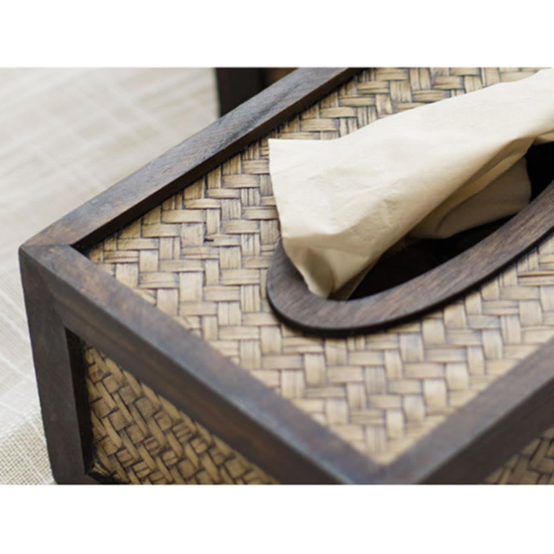 Handmade Bamboo Woven Wood Tissue Box Wooden Tissue Holder Wipes Boxes Decoration - image 4