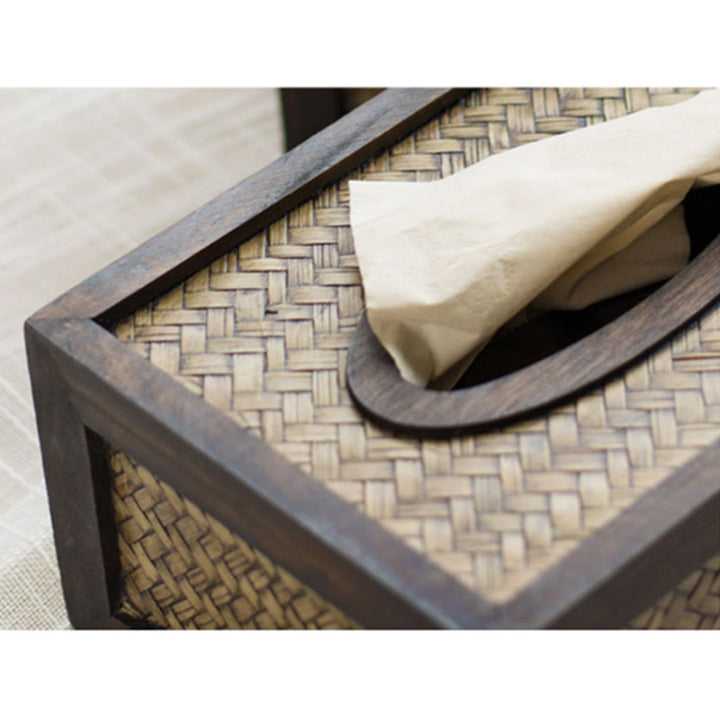 Handmade Bamboo Woven Wood Tissue Box Wooden Tissue Holder Wipes Boxes Decoration - image 4