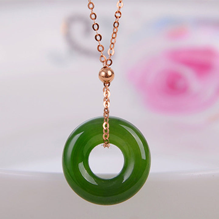 Round Cyan Jade Healing 14K Gold Necklace Pendant - image 5