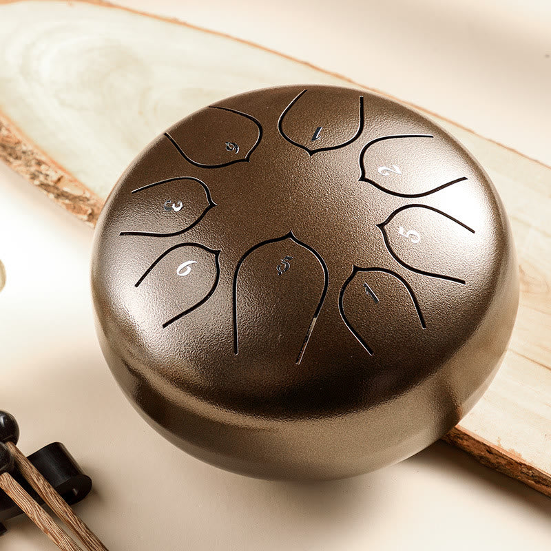 Buddha Stones Steel Tongue Drum Sound Healing Meditation Lotus Pattern Drum Kit 8 Note 6 Inch Percussion Instrument - Brown - image 10