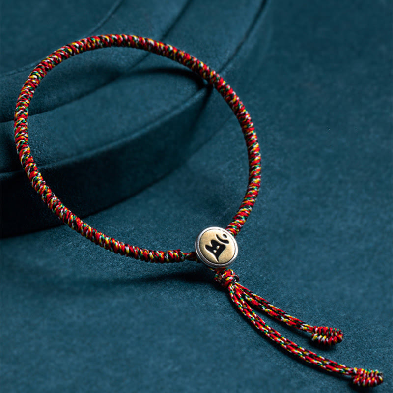 Buddha Stones Handmade 925 Sterling Silver Chinese Zodiac Natal Buddha Protection Colorful Rope Bracelet - Tassel Style - 18cm - Dog/Pig-Amitabha Buddha - image 0