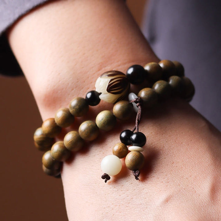 Buddha Stones Green Sandalwood Bodhi Seed Lotus Soothing Double Wrap Bracelet - image 4