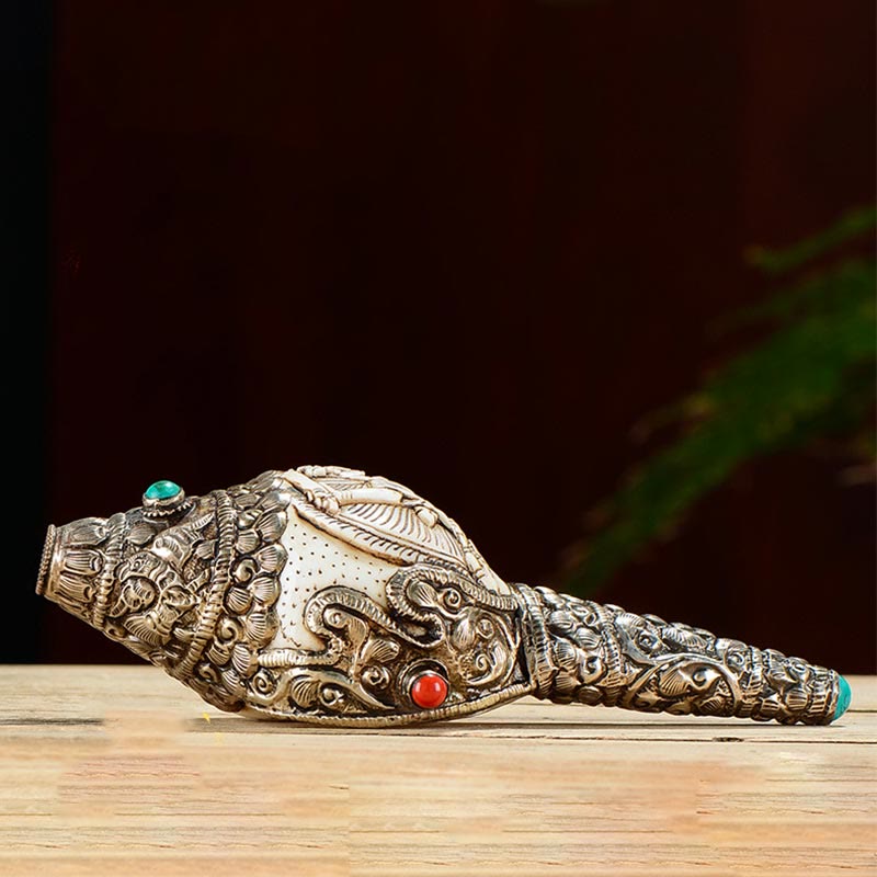 Tibetan Handmade Engraved Shankha Buddha Conch Shell Wealth Positive Decoration - image 1