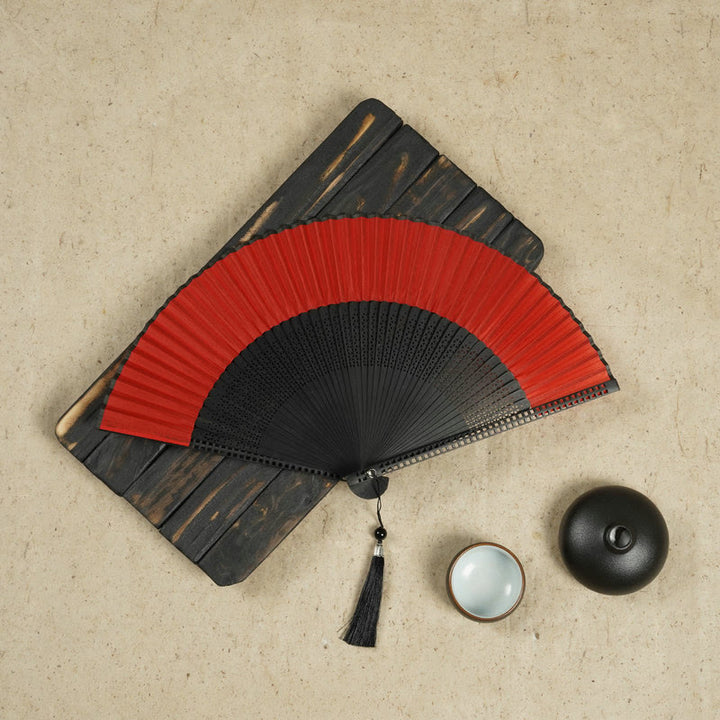 Buddha Stones Vintage Handheld Folding Fan With Bamboo Frames - Red - image 14