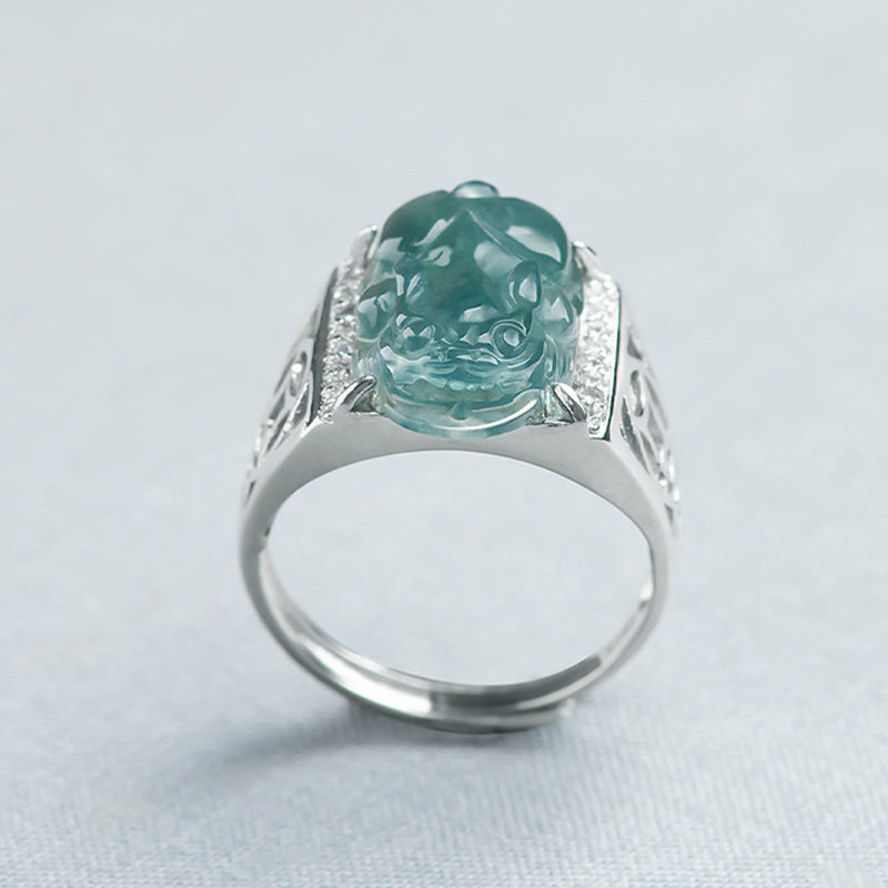 Buddha Stones 925 Sterling Silver Fengshui Wealth Prosperity Jade PiXiu Luck Ring - image 6