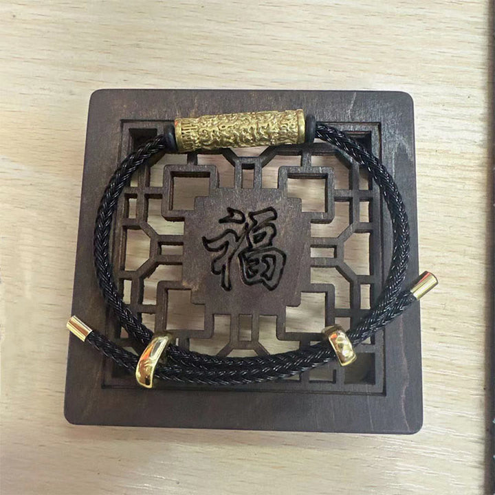 Buddha Stones Tibet Handmade Tai Sui Rope Protection Strength Braided Bracelet - Black Rope (Wrist Circumference 14-20cm) - Gold - image 5