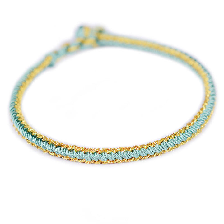 Buddha Stones Two-Color Rope Handcrafted Eight Thread Peace Knot Bracelet - Green Gold(Wrist Circumference 17cm) - image 4