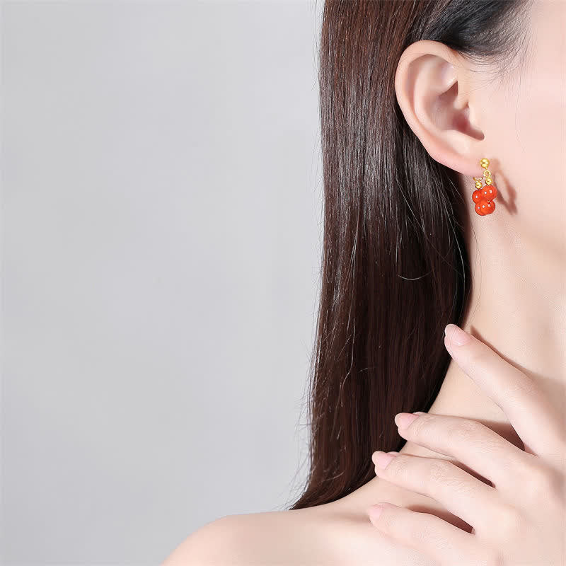 925 Sterling Silver Hetian Jade Red Agate Beaded Abundance Earrings - image 9