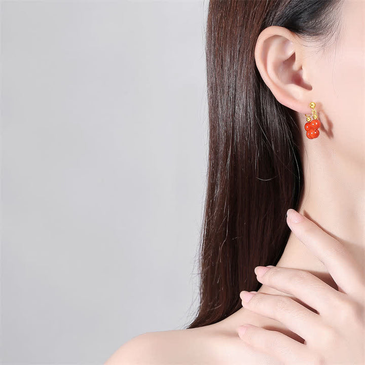 925 Sterling Silver Hetian Jade Red Agate Beaded Abundance Earrings - image 9