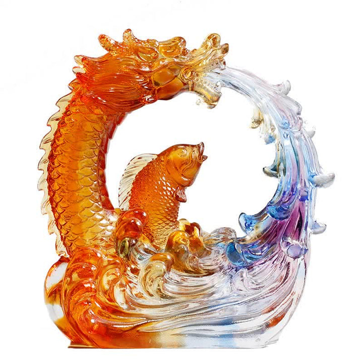 Buddha Stones Feng Shui Dragon Koi Fish Handmade Liuli Crystal Art Piece Home Office Decoration - image 9