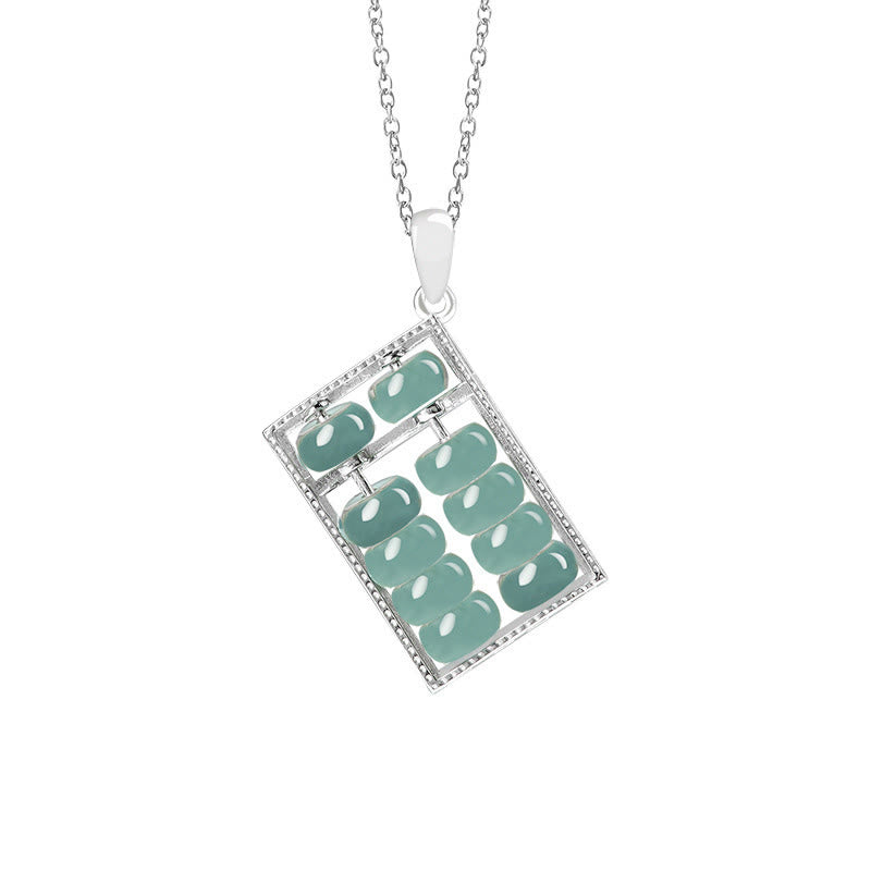 Buddha Stones 925 Sterling Silver Natural Jade Abacus Pattern Abundance Necklace Pendant - Silver - image 9