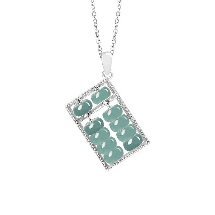 Buddha Stones Natural Jade Abacus Pattern Abundance Titanium Steel Chain Necklace Pendant - Silver - image 9