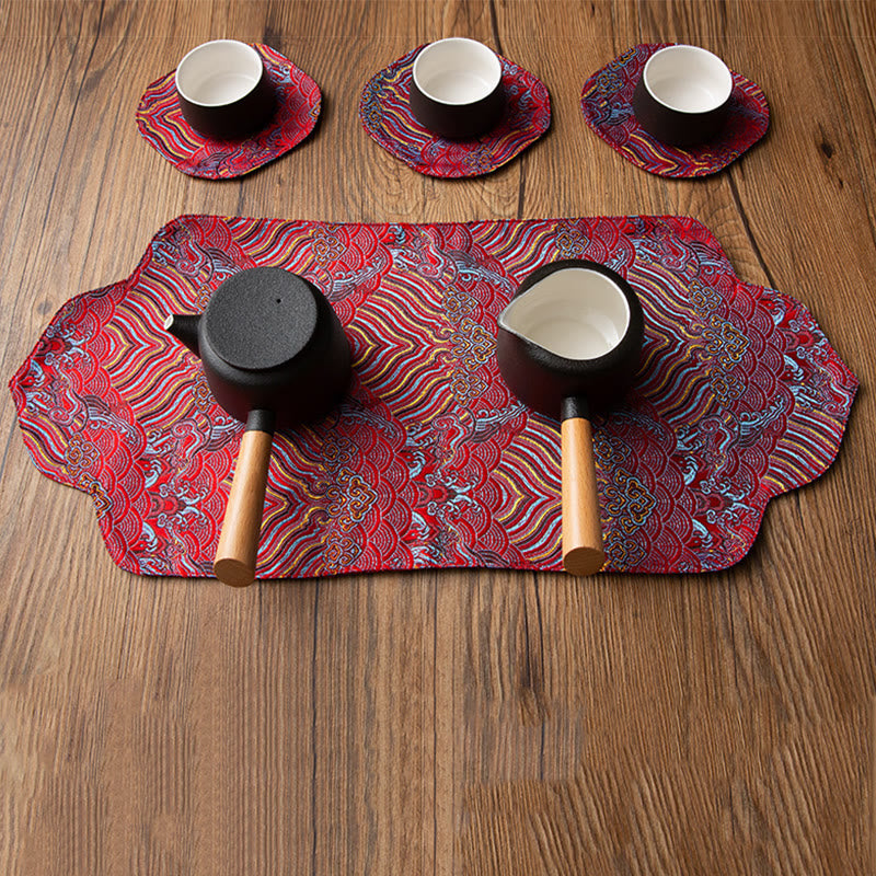 Buddha Stones Sea Wave Bamboo Plum Blossom Brocade Embroidery Cup Mat Pad Tea Cup Coaster Kung Fu Tea Mat - image 0