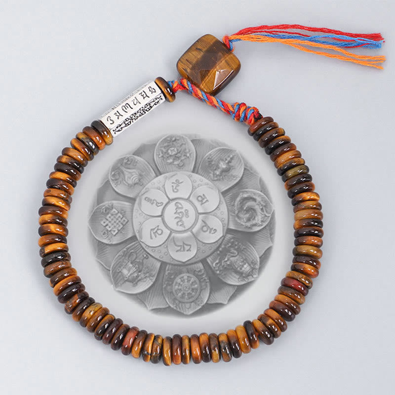 Buddha Stones Tibetan Tiger Eye Om Mani Padme Hum Protection Power Bracelet - image 1