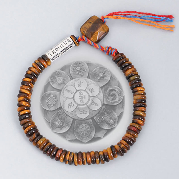 Buddha Stones Tibetan Tiger Eye Om Mani Padme Hum Protection Power Bracelet - image 1