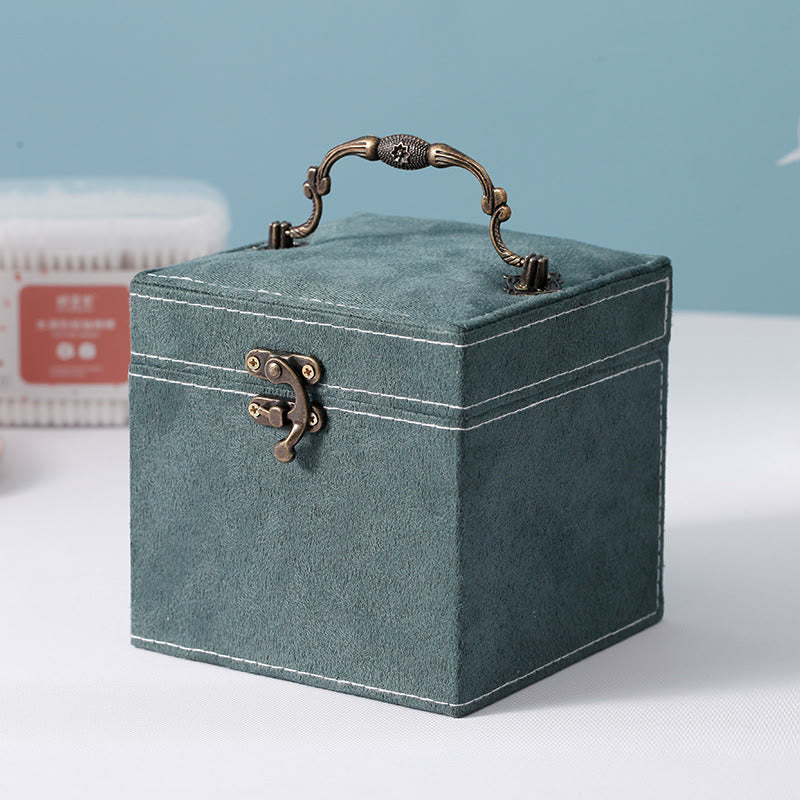 Buddha Stones Jewelry Box Organizer Three-Layer Jewelry Storage Box Flannel Gift Box - Dark Green(With Mirror) 12*12*12cm - image 8