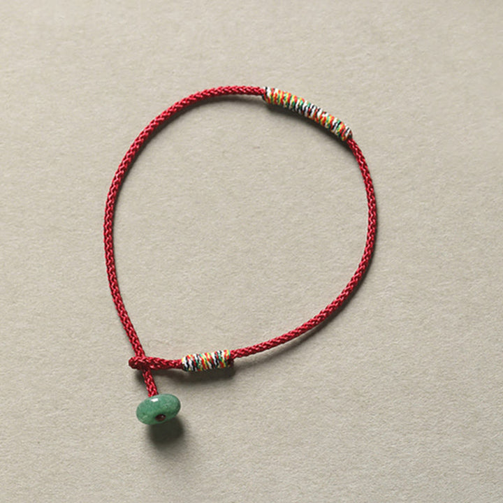Buddha Stones Tibetan Handmade Green Aventurine Luck Protection Braided Rope Bracelet - Red(Wrist Circumference 13-15cm) - image 4