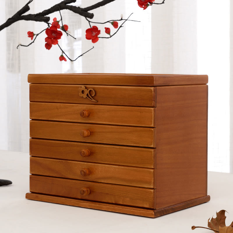 Buddha Stones Vintage Plum Blossom Carved Wooden Jewelry Box Six-Layer Jewelry Storage Box - image 17