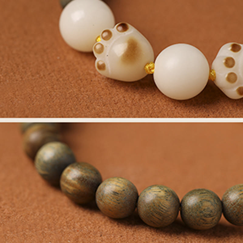 Buddha Stones Natural Green Sandalwood Bodhi Seed Cat Paw Claw Cure Bracelet - image 7
