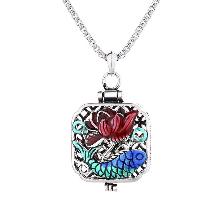 Buddha Stones Koi Fish Lotus Copper Coins Luck Ghau Prayer Box Necklace Pendant - image 5