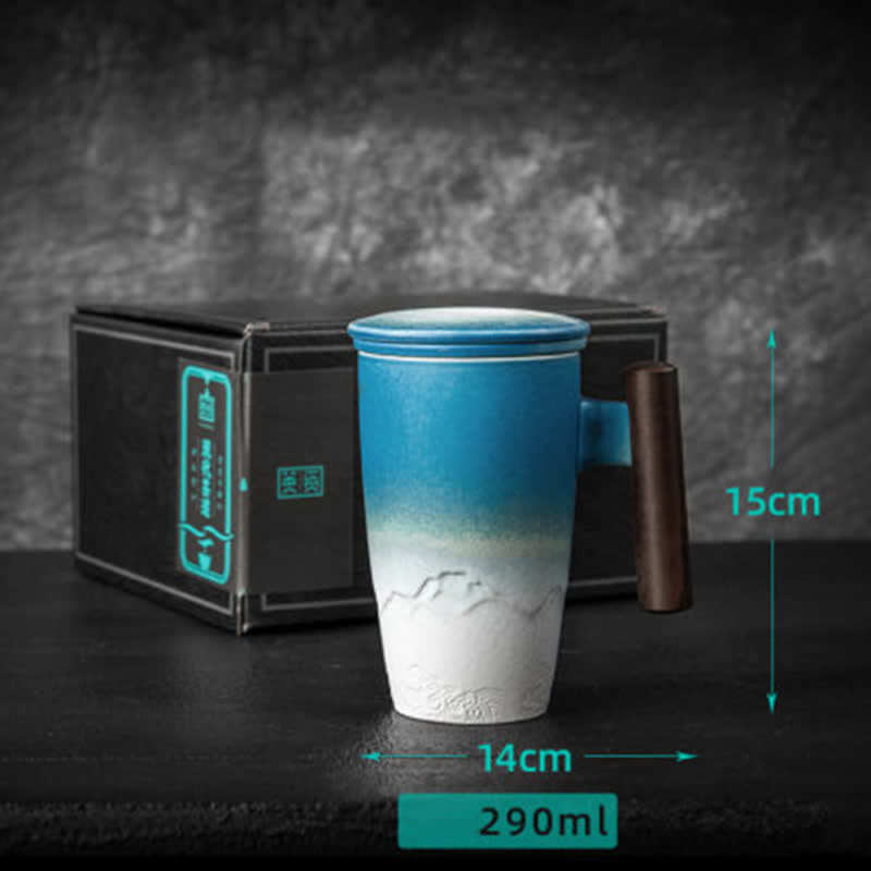 Buddha Stones Vintage Mountain Sea Ceramic Teacup Tea Cups - Blue 14cm*15cm*290ml - image 5