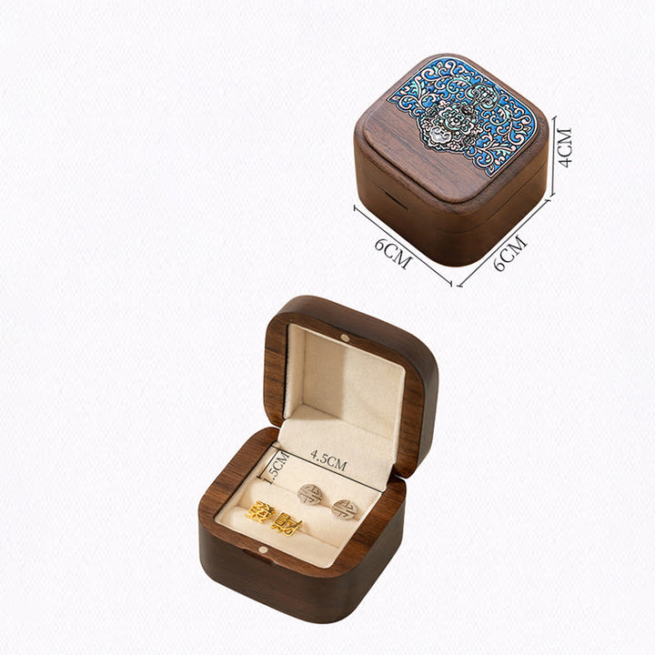 Retro Handmade Black Walnut Wood Ring Jewelry Storage Box Leaf Wooden Gift Box - image 12