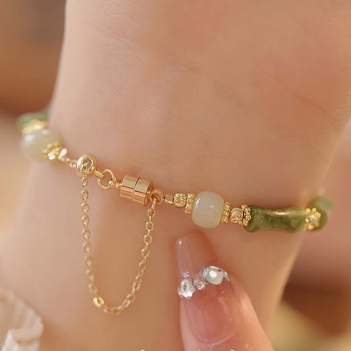 Buddha Stones Jade Bamboo Leaf Lily Of The Valley Pattern Luck Abundance Bracelet - image 3