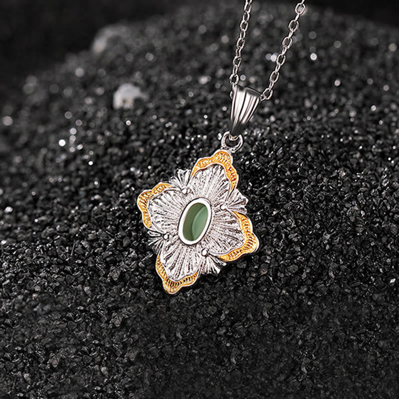 Buddha Stones 925 Sterling Silver Plated Gold Hetian Cyan Jade Rhombus Design Luck Healing Necklace Pendant - image 3