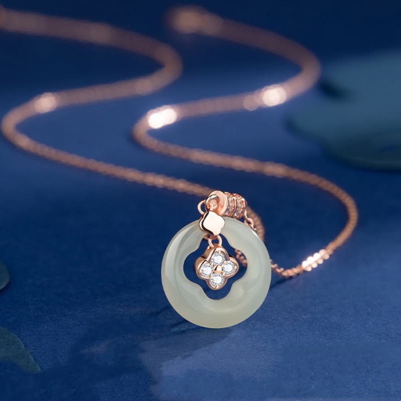 Buddha Stones 925 Sterling Silver Natural Hetian Jade Lucky Four Leaf Clover Zircon Necklace Pendant With Gift Box - image 6