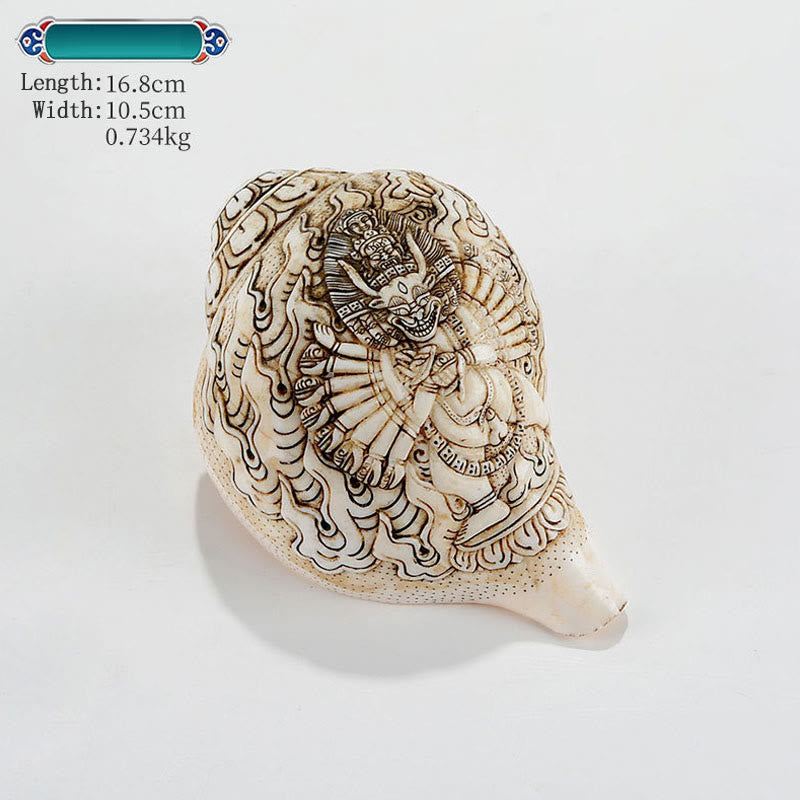 Tibetan Handmade Engraved Shankha Buddha Avalokitesvara Conch Shell Wealth Decoration - Yamantaka Buddha 16.8*10.5cm - image 10