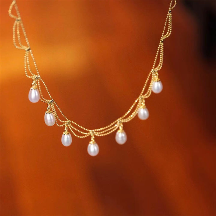 Vintage 14K Gold Plated Pearl Bead Healing Multilayer Necklace Pendant - image 6
