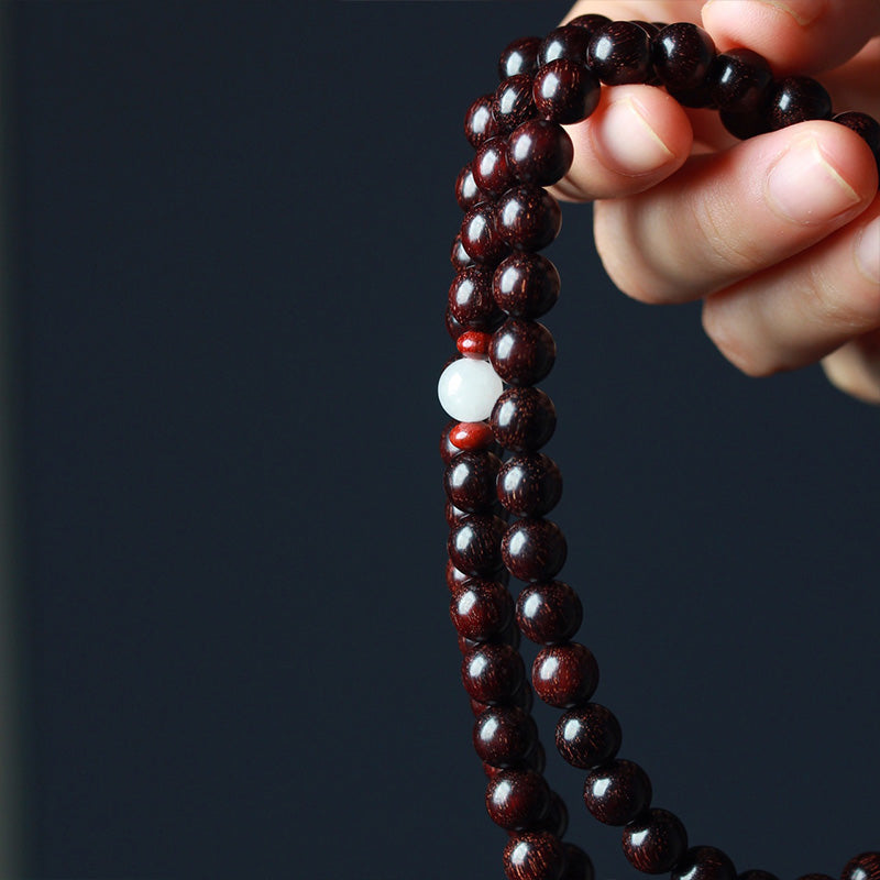 Buddha Stones Tibetan Small Leaf Red Sandalwood Lotus Mala Balance Bracelet - image 6
