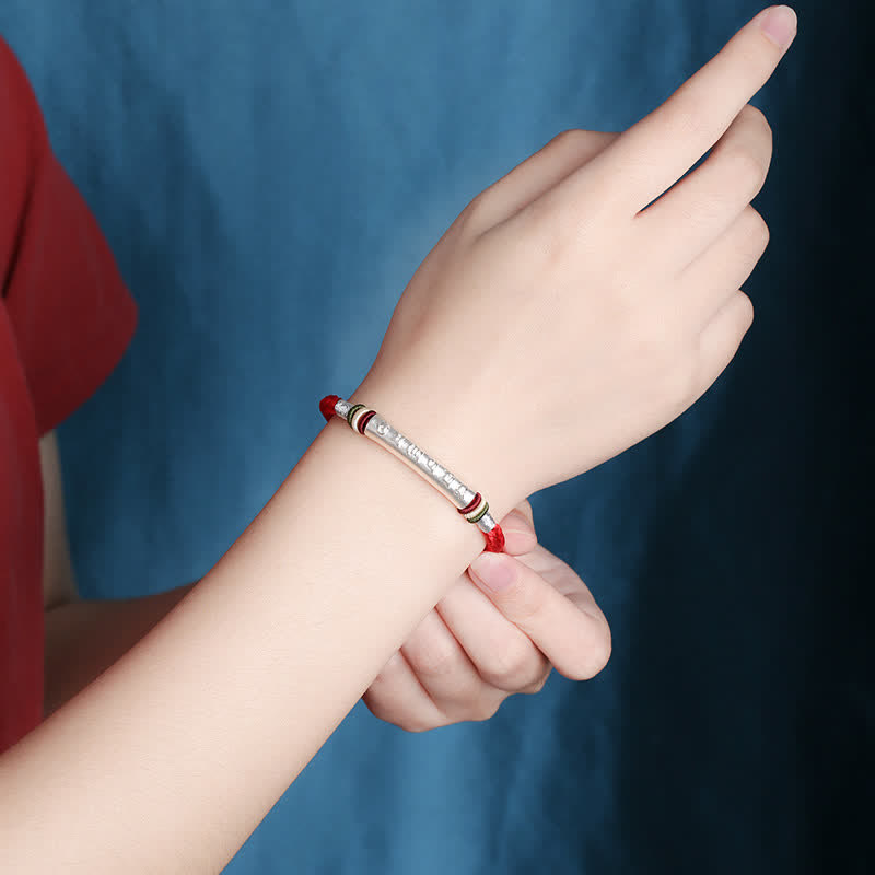 Buddha Stones 999 Sterling Silver Om Mani Padme Hum Protection Strength String Bracelet - image 3