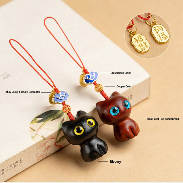 Buddha Stones Small Leaf Red Sandalwood Ebony Wood Lucky Cat Protection Key Chain Phone Hanging Decoration - image 13