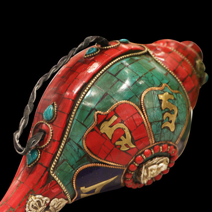 Tibetan Handmade Shankha Om Mani Padme Hum Buddha Conch Shell Lucky Decoration - image 7