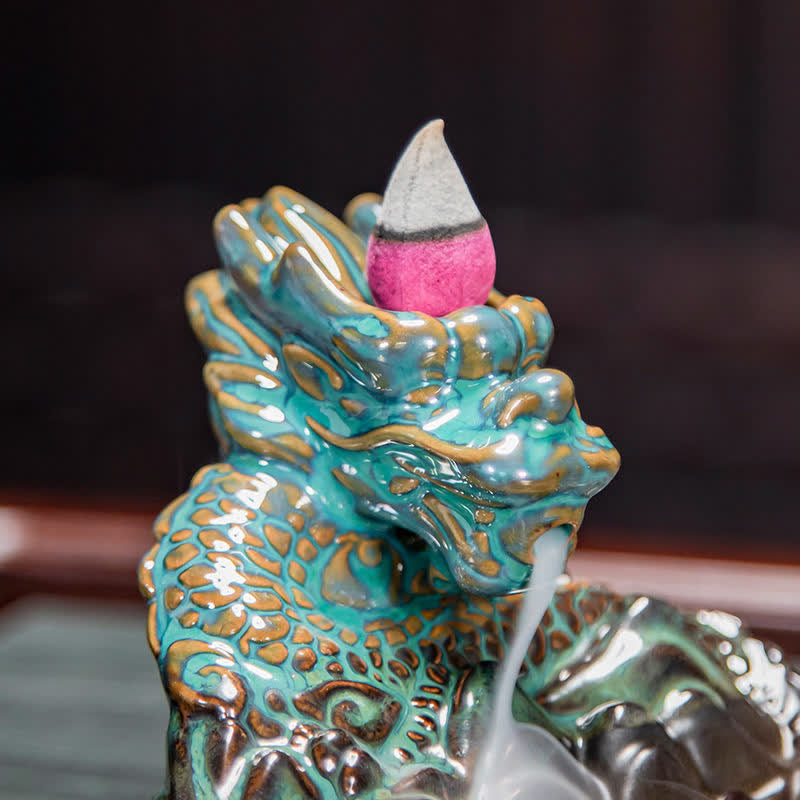 Dragon Pattern Ceramic Backflow Smoke Fountain Incense Burner Decoration - image 7