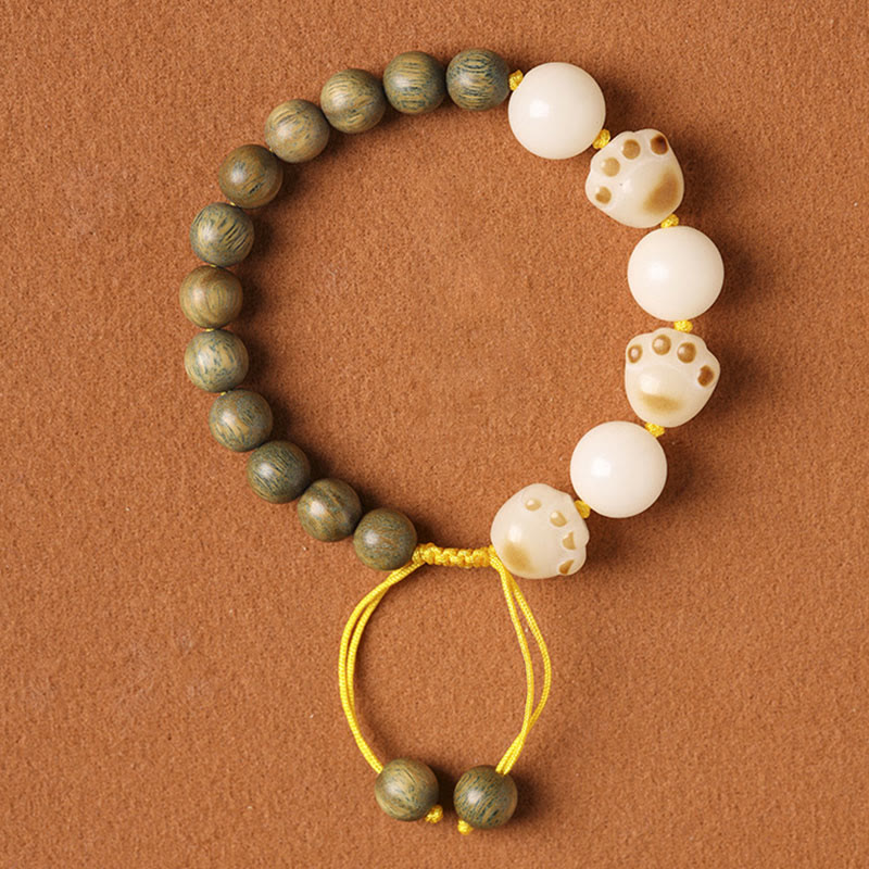 Buddha Stones Natural Green Sandalwood Bodhi Seed Cat Paw Claw Cure Bracelet - Green Sandalwood&Bodhi Seed(Wrist Circumference 14-15cm) - image 0