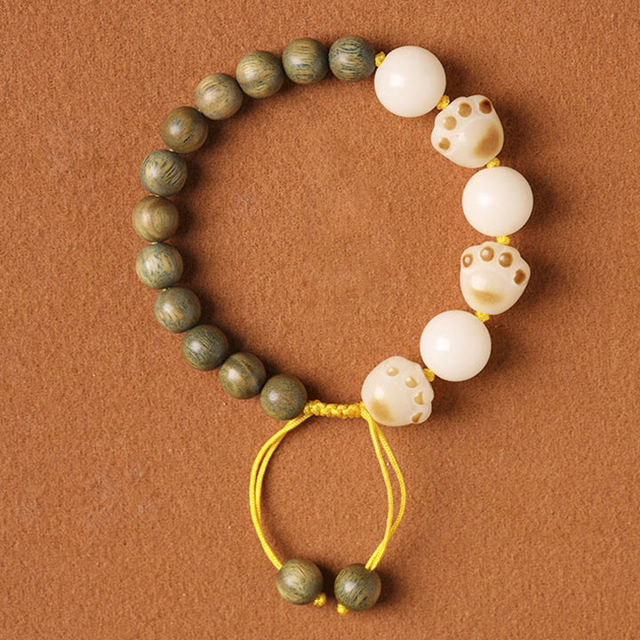 Buddha Stones Natural Green Sandalwood Bodhi Seed Cat Paw Claw Cure Bracelet - Green Sandalwood&Bodhi Seed(Wrist Circumference 14-15cm) - image 0