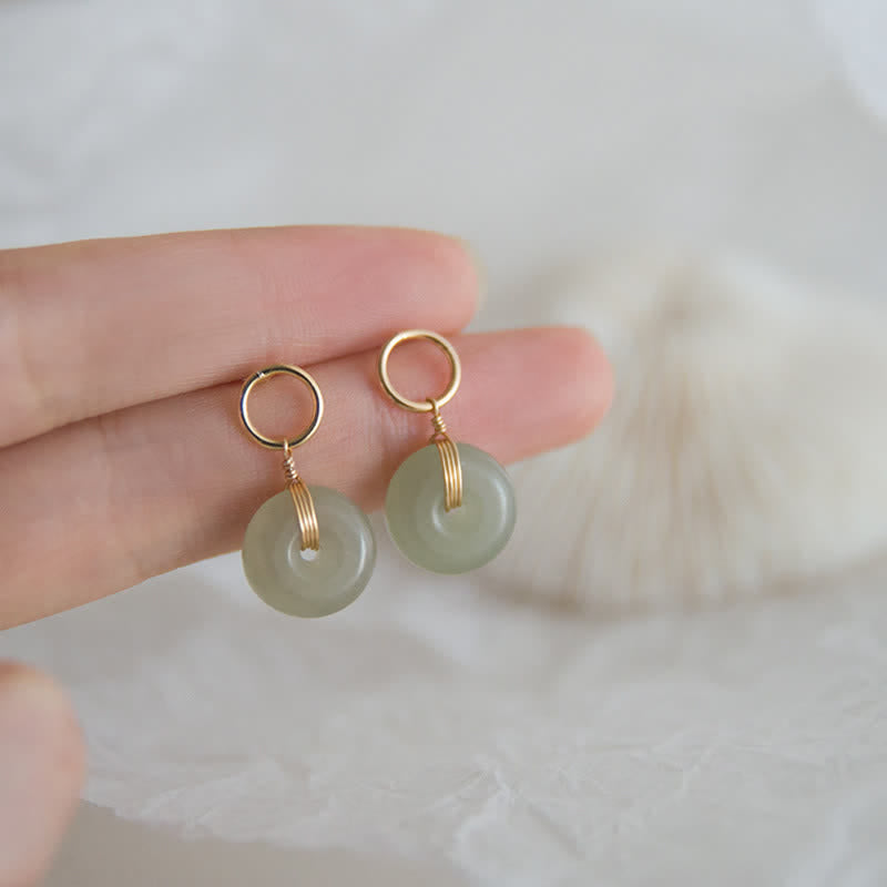 Buddha Stones Round Jade Peace Buckle Luck Drop Earrings - Hetian Jade(Prosperity♥Abundance) - image 0