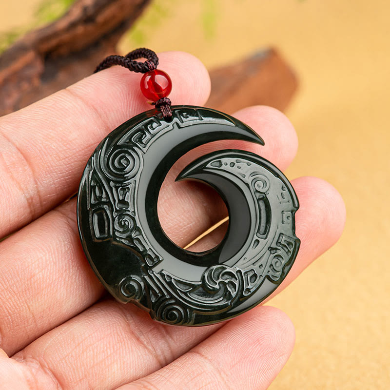 Buddha Stones One's Luck Improves Design Patern Natural Hetian Cyan Jade Success Necklace Pendant - image 4