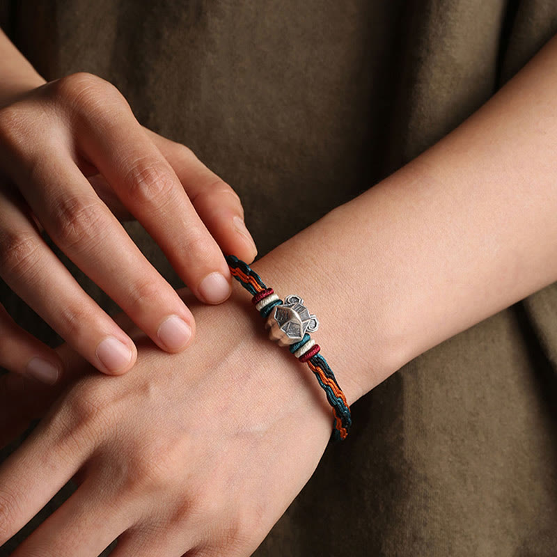 Buddha Stones Handmade 999 Sterling Silver Year of the Dragon Chinese Zodiac Protection Colorful Reincarnation Knot Rope Bracelet - image 11