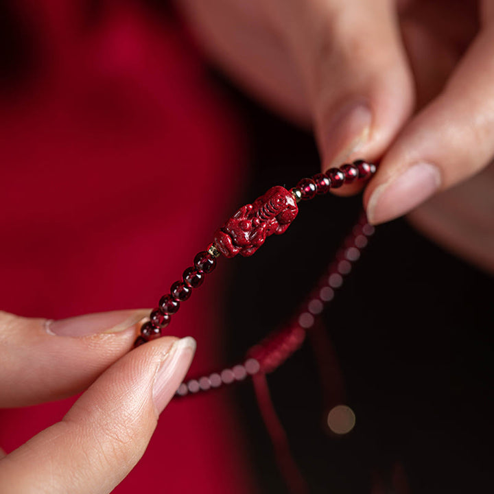 Buddha Stones Garnet Cinnabar PiXiu Blessing Calm String Bracelet - image 7