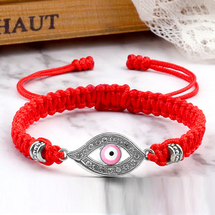 Buddha Stones Evil Eye Keep Away Evil Spirits String Bracelet - Red Pink Evil Eye - Silver Border - image 70