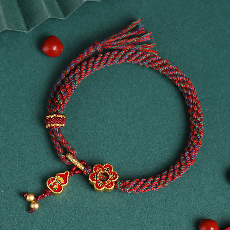Buddha Stones Handmade Colorful Gourd Flower Protection Braided String Bracelet - image 3