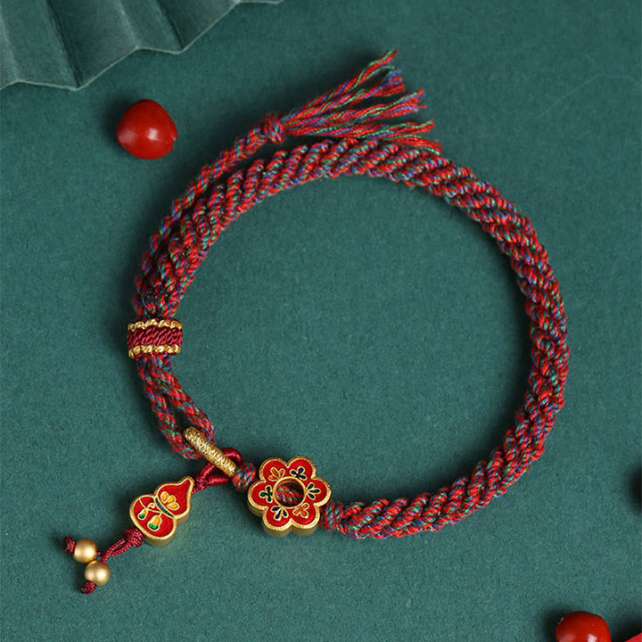 Buddha Stones Handmade Colorful Gourd Flower Protection Braided String Bracelet - image 3