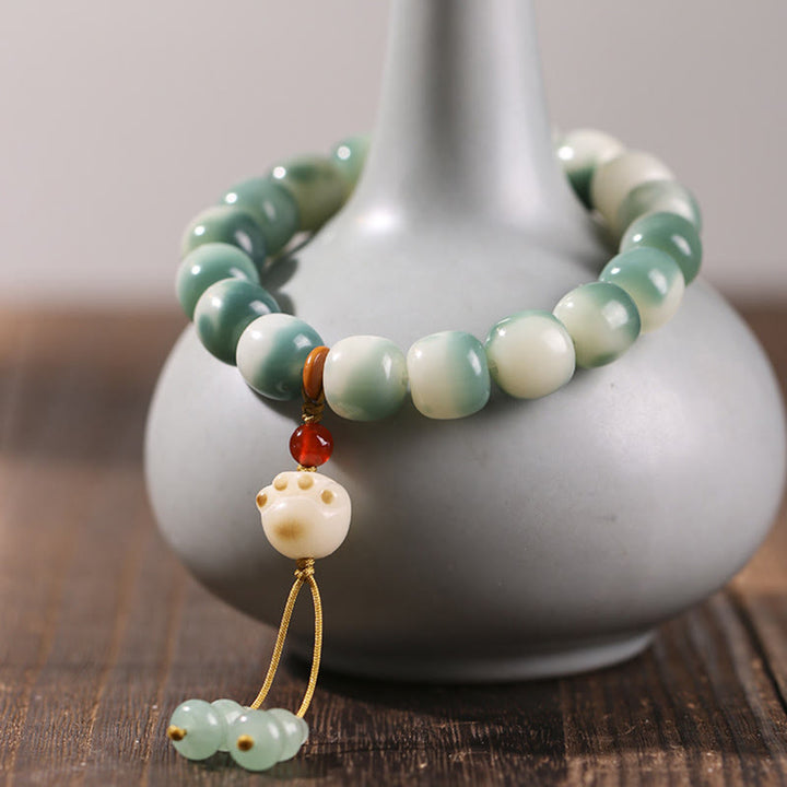 Buddha Stones Gradient Bodhi Seed Nine Tailed Fox Cat Paw Claw Pine Cone Peace Bracelet - White Cat Paw(Wrist Circumference 16-17cm) - image 14