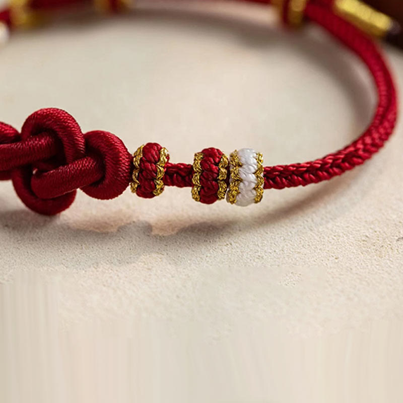 Buddha Stones Handmade True Love Knot Peach Blossom Charm Luck Rope Bracelet - image 7