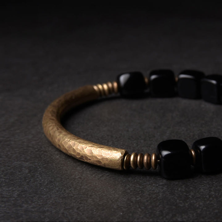 Buddha Stones Black Obsidian Crystal Copper Strength Couple Bracelet - image 5